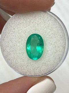 1.96 Ct 11x8 Elongated Apple Green Colombian Oval Emerald Loose Gemstone