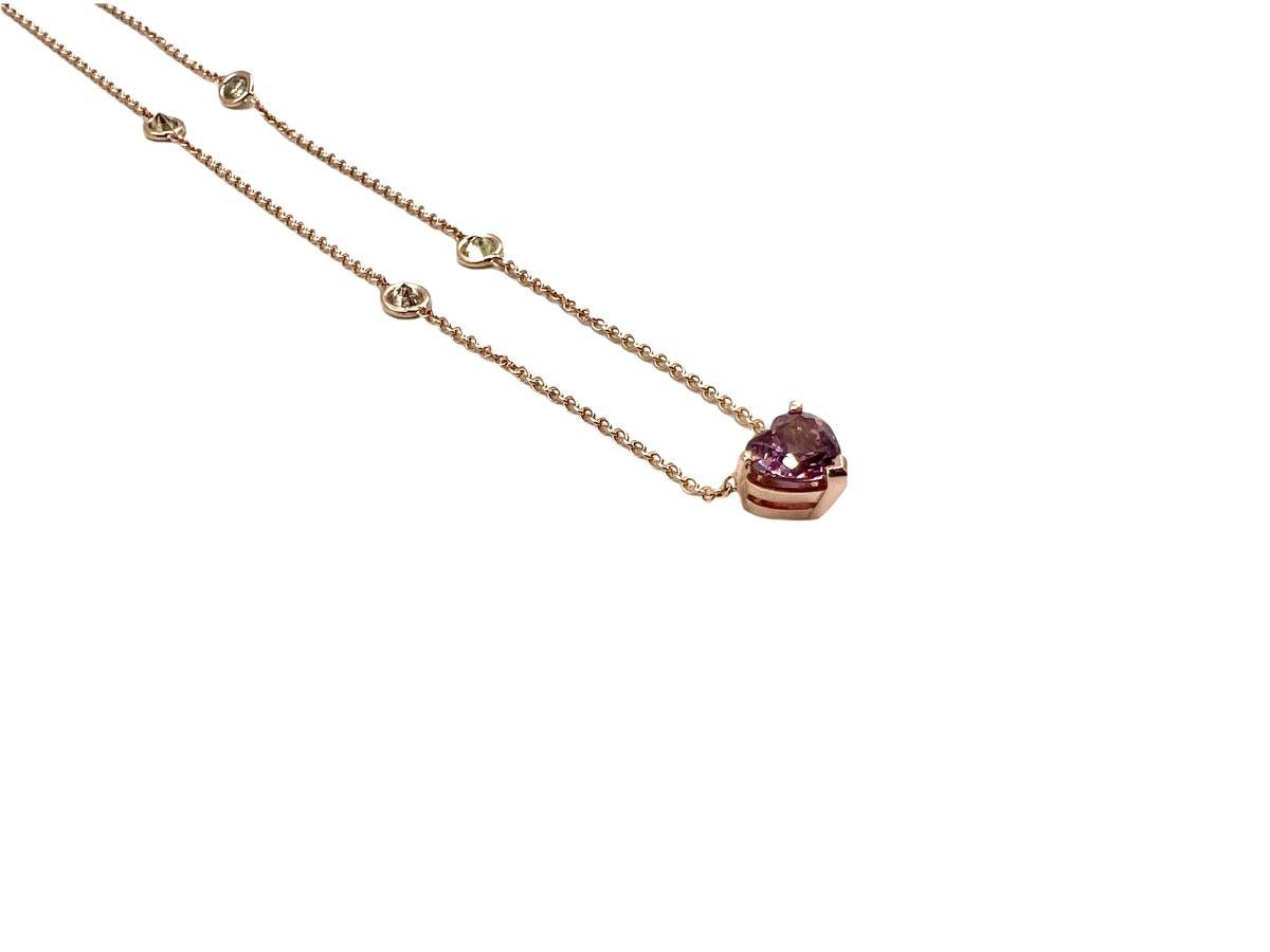 Contemporary 1.96 Ct Pink Spinel Heart on a Rose Gold Chain and Champagne Diamonds For Sale