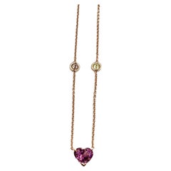 1.96 Ct Pink Spinel Heart on a Rose Gold Chain and Champagne Diamonds