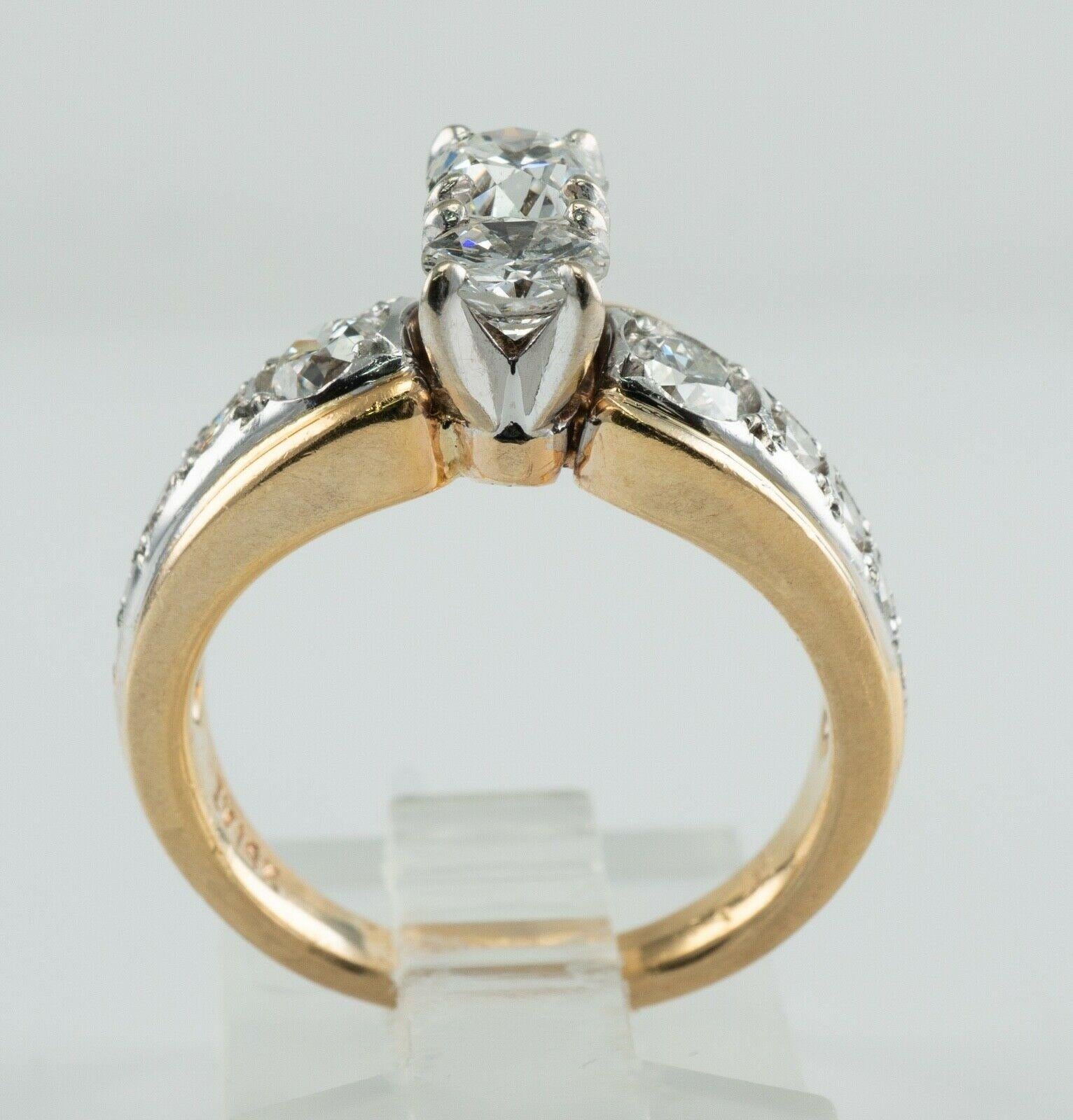 1.96 Ctw Diamond Ring Vintage 14K Gold Band Two Stone Wedding Engagement For Sale 3