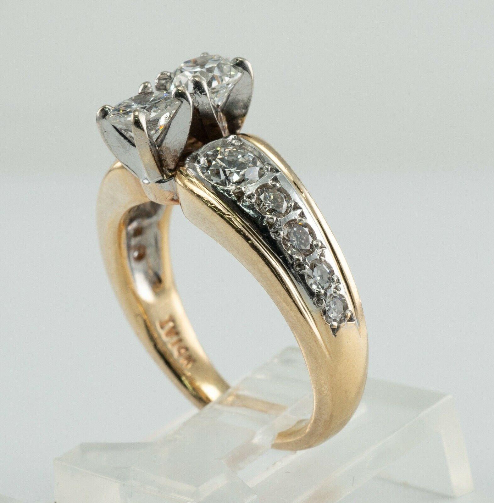1.96 Ctw Diamond Ring Vintage 14K Gold Band Two Stone Wedding Engagement For Sale 4