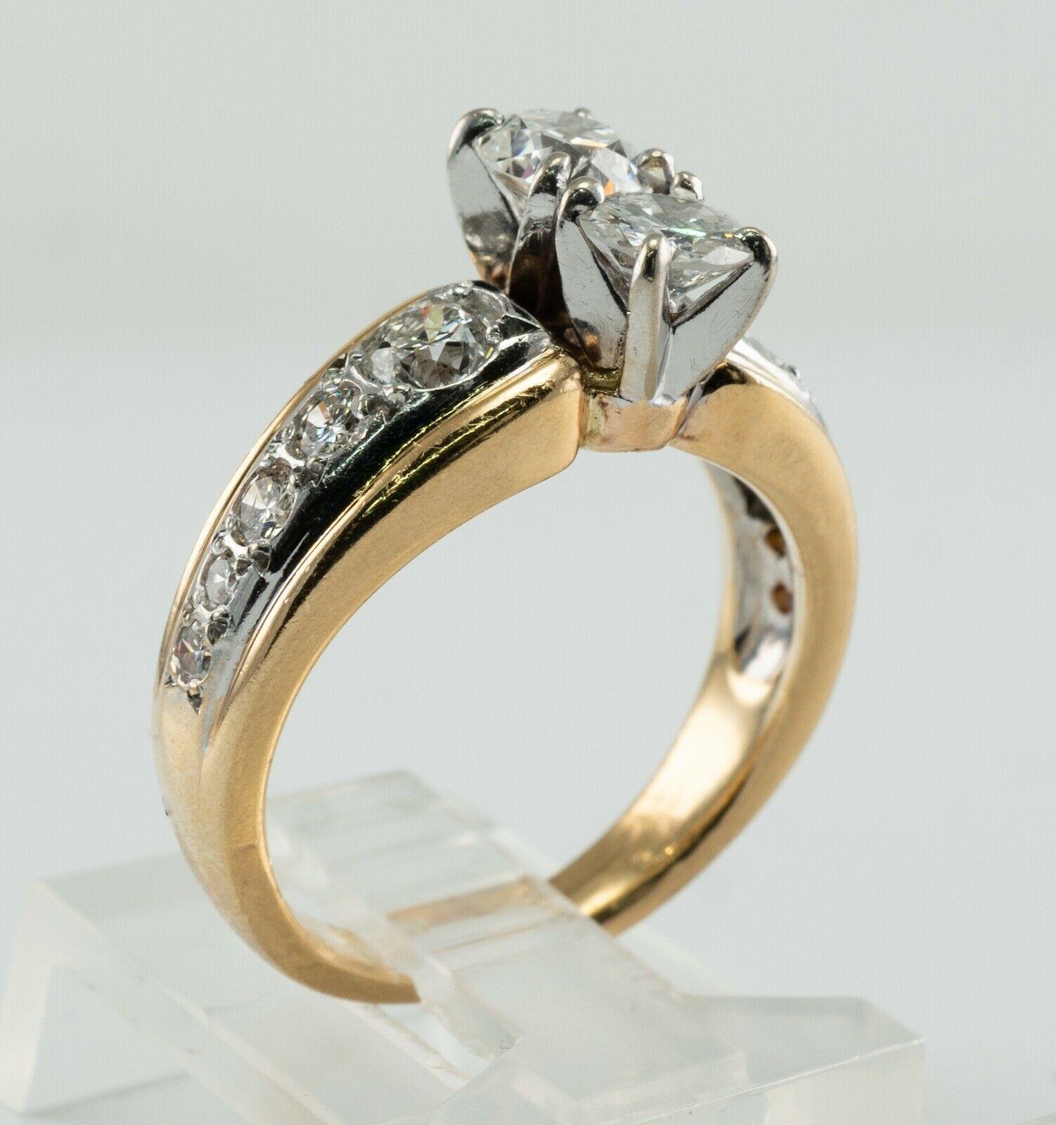 Round Cut 1.96 Ctw Diamond Ring Vintage 14K Gold Band Two Stone Wedding Engagement For Sale