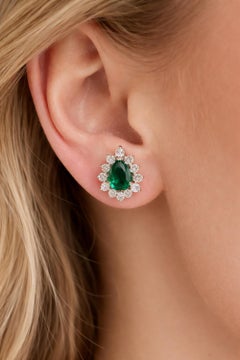 1.96 Ctw Natural Emerald and Diamond Halo Stud Earrings in 18K White Gold