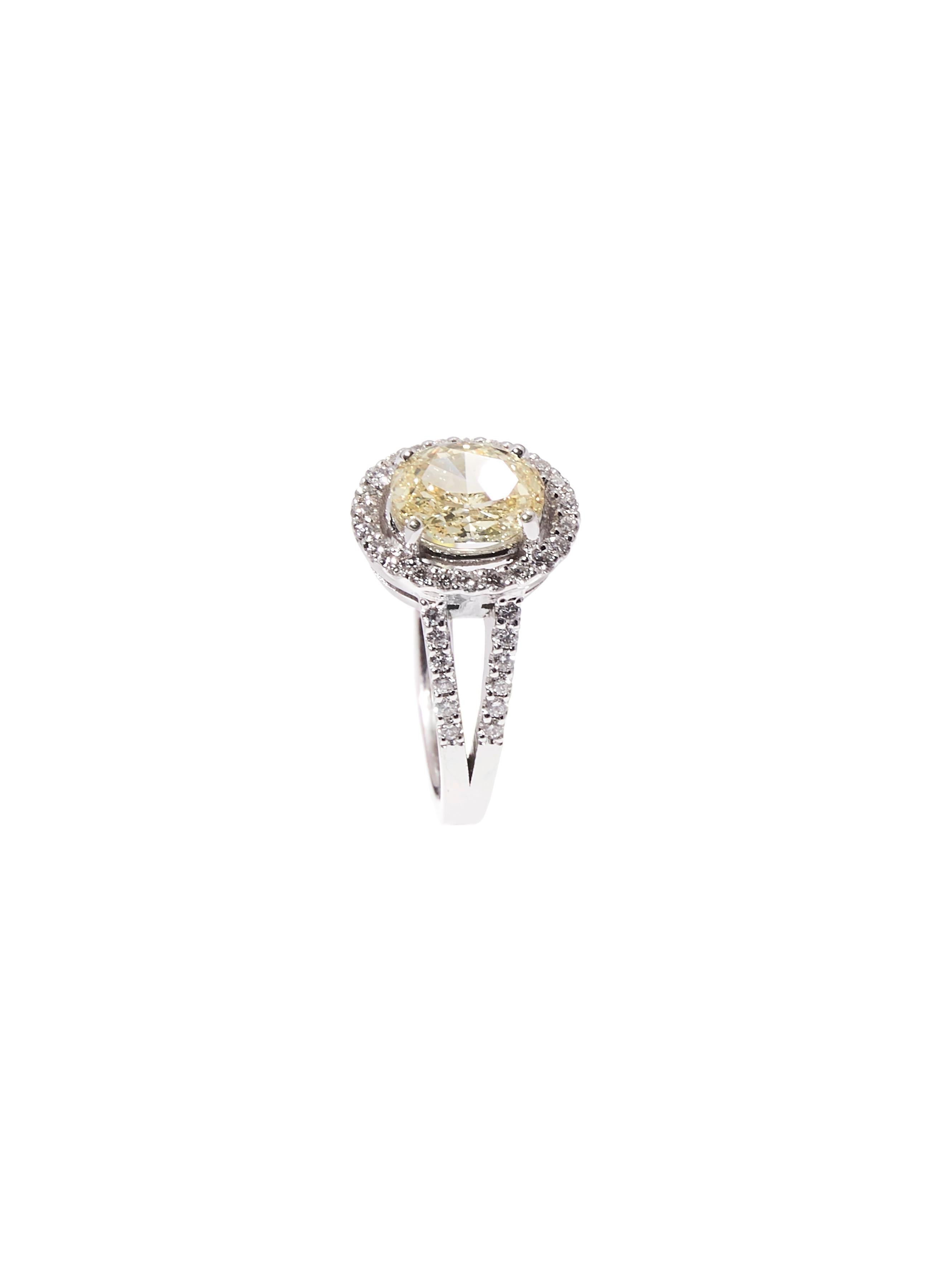 1.96 Fancy Yellow Natural Diamond GIA Certificate White Gold Diamond Halo Ring 1
