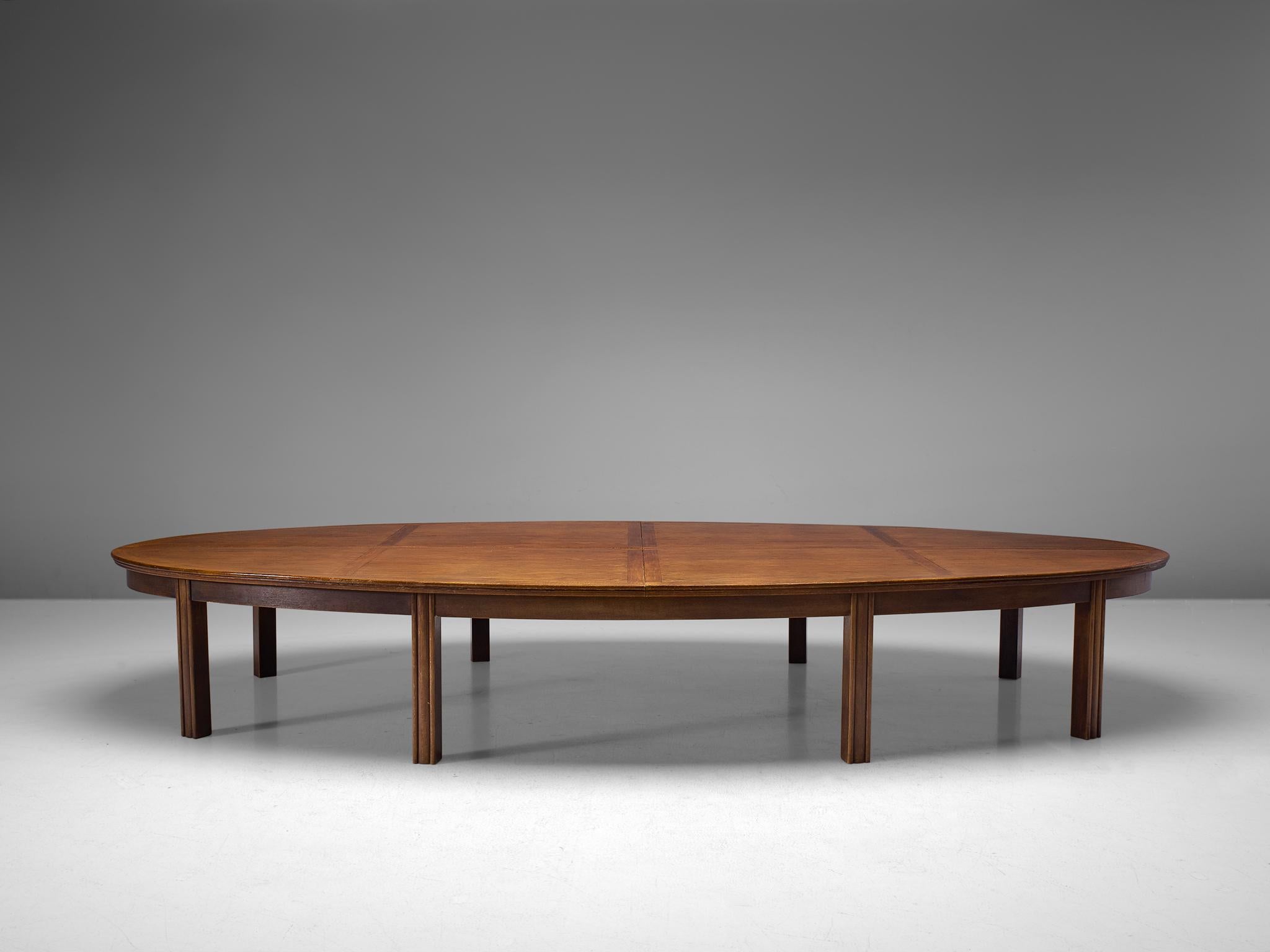 Mid-Century Modern Dutch Oval-Shaped Conference Table in Stained Oak
