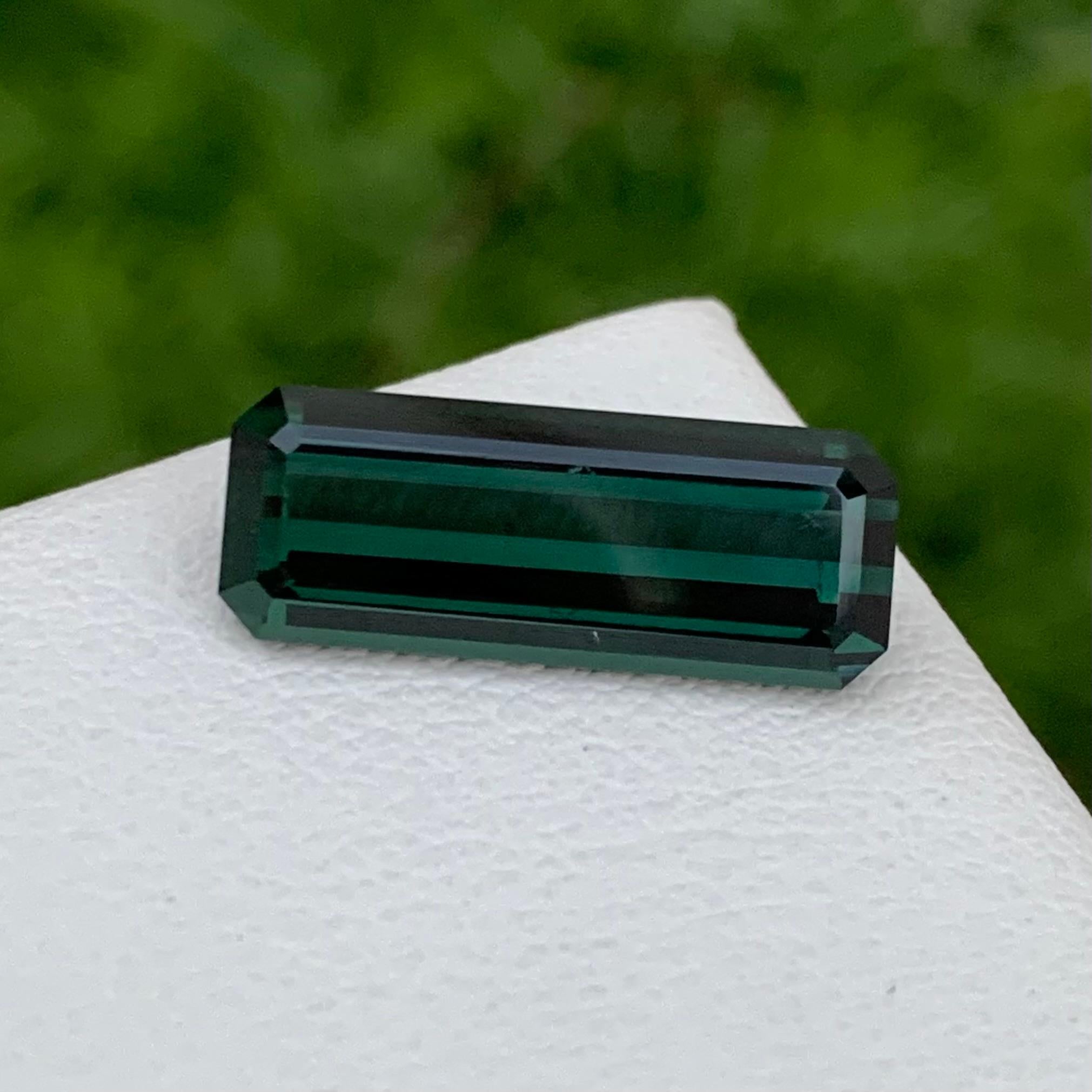 19.6 Mm Long Emerald Shape Dark Loose Lagoon Tourmaline 7.80 Carats Afghan Mine In New Condition For Sale In Peshawar, PK