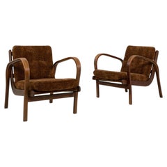 1960-1969 Czech Republic Deep Espresso Brown Pair Of Leather Club Chairs