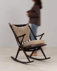 1960-1969 Denmark Deep Ebony Black Carved Ebonized Rocking Chair