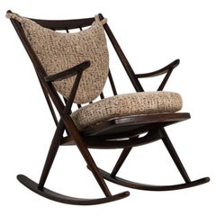 1960-1969 Denmark Deep Ebony Black Carved Ebonized Rocking Chair