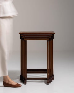 1960-1969 France Rich Walnut Brown Carved Walnut Console Table