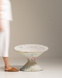 1960-1969 France Weathered Antique White Painted Pedestal Bowl Planter
