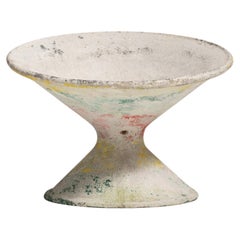 1960-1969 France Weathered Antique White Painted Pedestal Bowl Planter