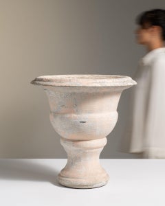 1960-1969 France Weathered Antique White Painted Pedestal Urn Planter