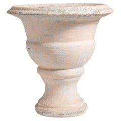 1960-1969 France Weathered Antique White Painted Pedestal Urn Planter