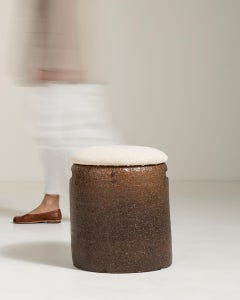 1960-1969 Germany Rich Espresso Brown Upholstered Drum Stool
