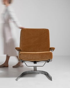 1960-1969 Germany Warm Tan Leather Chrome-Frame Swivel Chair
