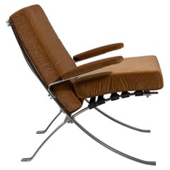 1960-1969 Italy Warm Burnt Orange Chrome-Frame Lounge Chair