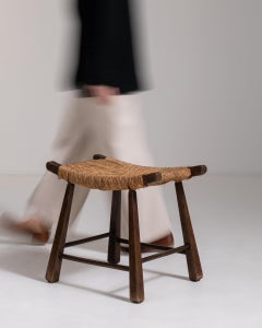 1960-1969 Switserland Weathered Honey Oak Woven-Seat Wishbone Stool