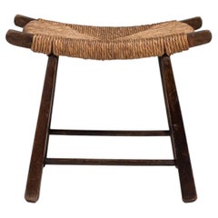 1960-1969 Switserland Weathered Honey Oak Woven-Seat Wishbone Stool