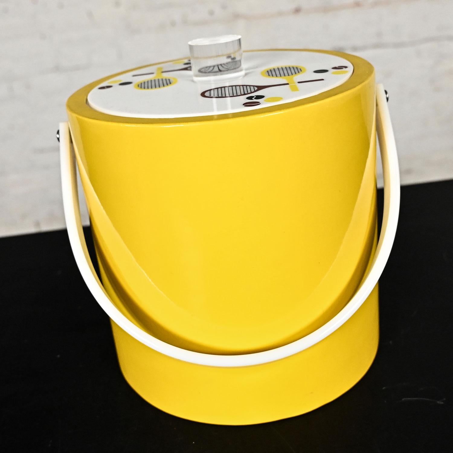 MCM Morgan & Company Bucket Brigade Ice Bucket Yellow W/ Tennis Design 1960-1970 8