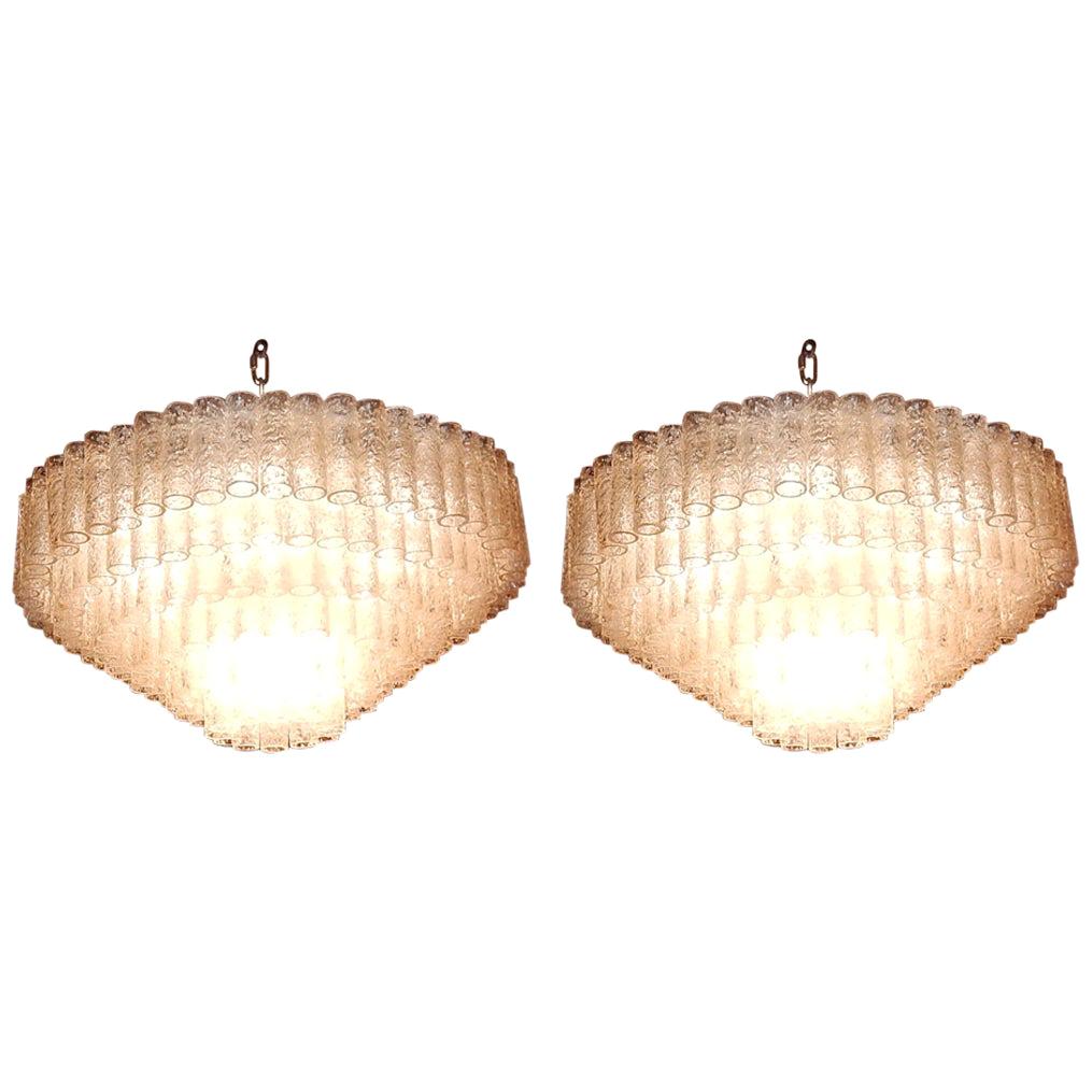 1960-1970 Pair of Venini Murano Doria Lechten Chandeliers 6 Levels 194 Crystal For Sale