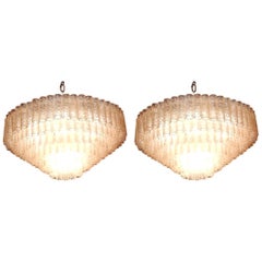 1960 1960-1970 Paar Venini Murano Doria Lechten-Kronleuchter, 6 Ebenen, 194 Kristall