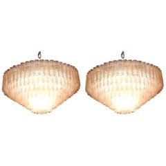 Vintage 1960-1970 Pair of Venini Murano Doria Lechten Chandeliers 6 Levels 194 Crystal