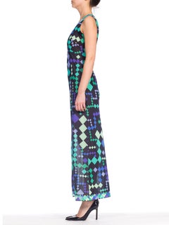 1970S PUCCI Purple & Blue Slinky Nylon Jersey Negligee Slip Dress