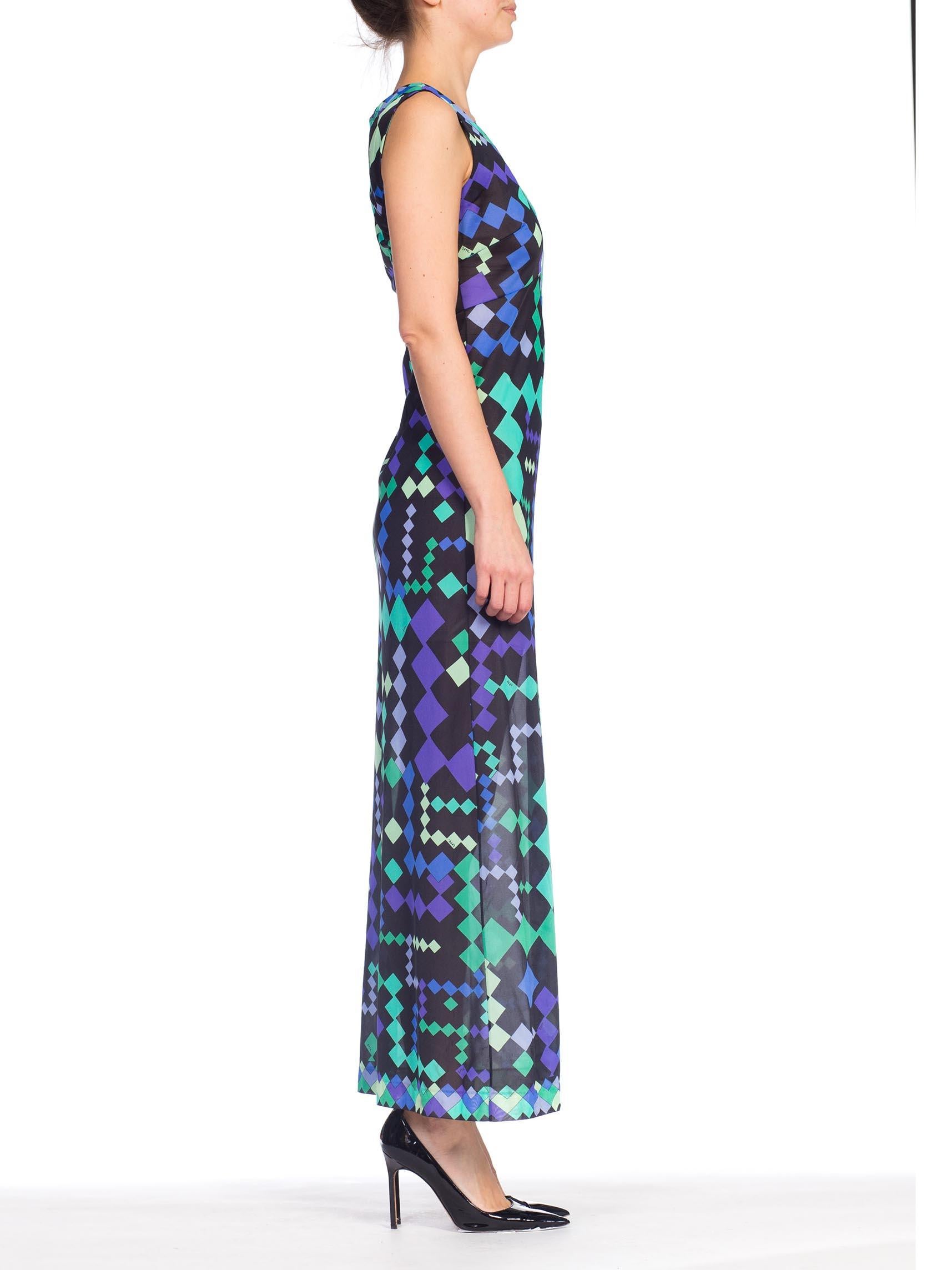 Women's 1970S PUCCI Purple & Blue Slinky Nylon Jersey Negligee Slip Dress