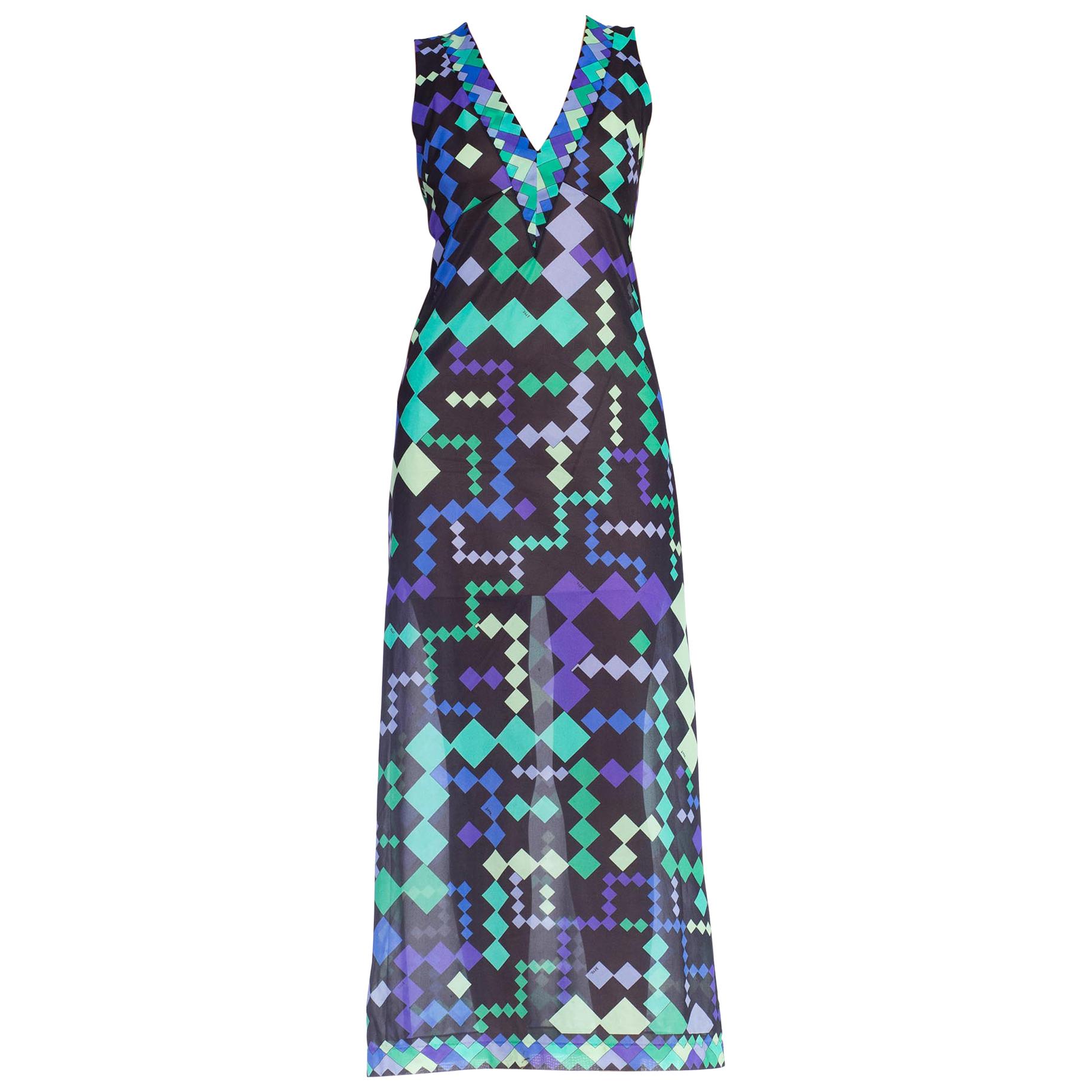 1970S PUCCI Purple & Blue Slinky Nylon Jersey Negligee Slip Dress