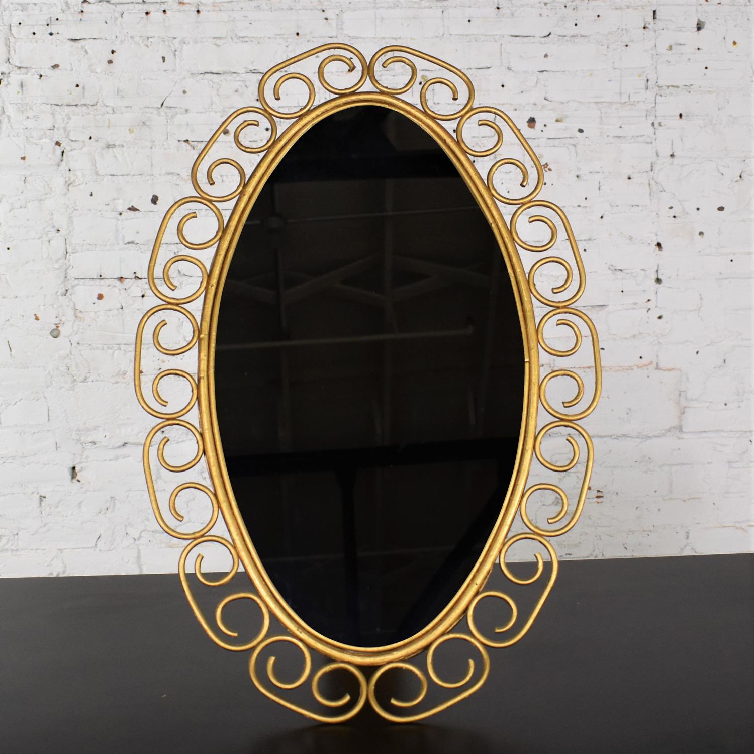 1960-1970’s Hollywood Regency Bohemian Free Standing Mirror Gold Painted Wicker  For Sale 6