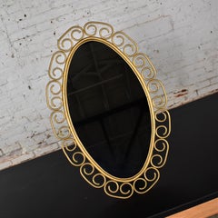 1960-1970’s Hollywood Regency Bohemian Free Standing Mirror Gold Painted Wicker