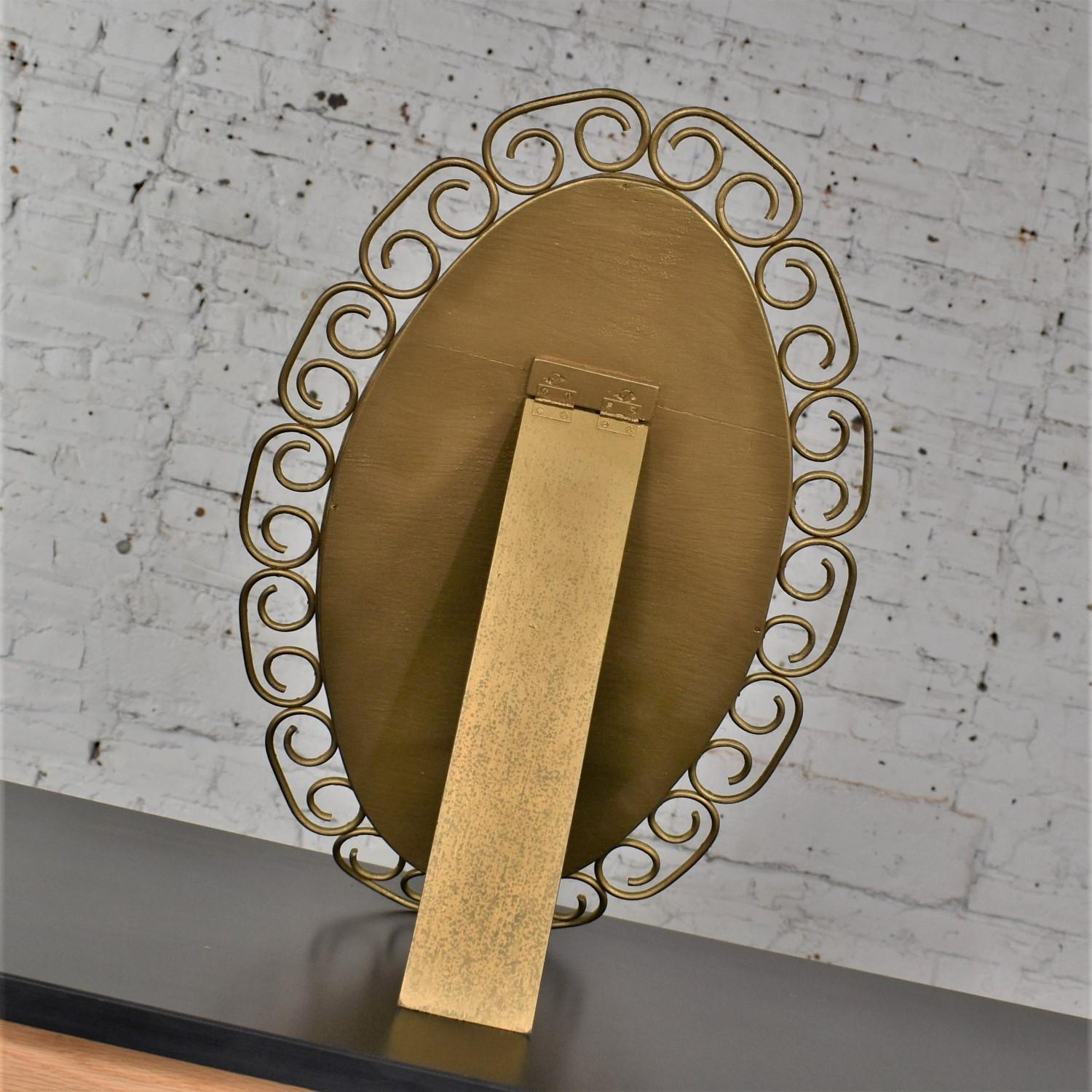 1960-1970’s Hollywood Regency Bohemian Free Standing Mirror Gold Painted Wicker  For Sale 4
