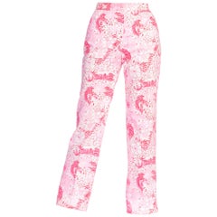 Vintage 1970S LILLY PULITZER Pink  & White Cotton Floral Tiger Print Pants