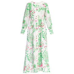 Retro 1960 - 1970s Lilly Pulitzer Size Large Floral Cotton & Lace Dress