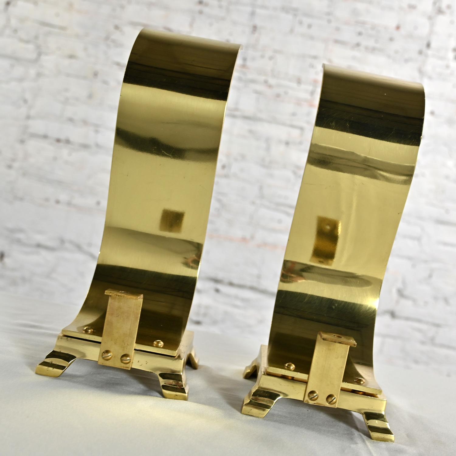 1960-1970’s MCM to Modern Andirons or Firedogs Solid Brass Wave Scroll or S Shap For Sale 8