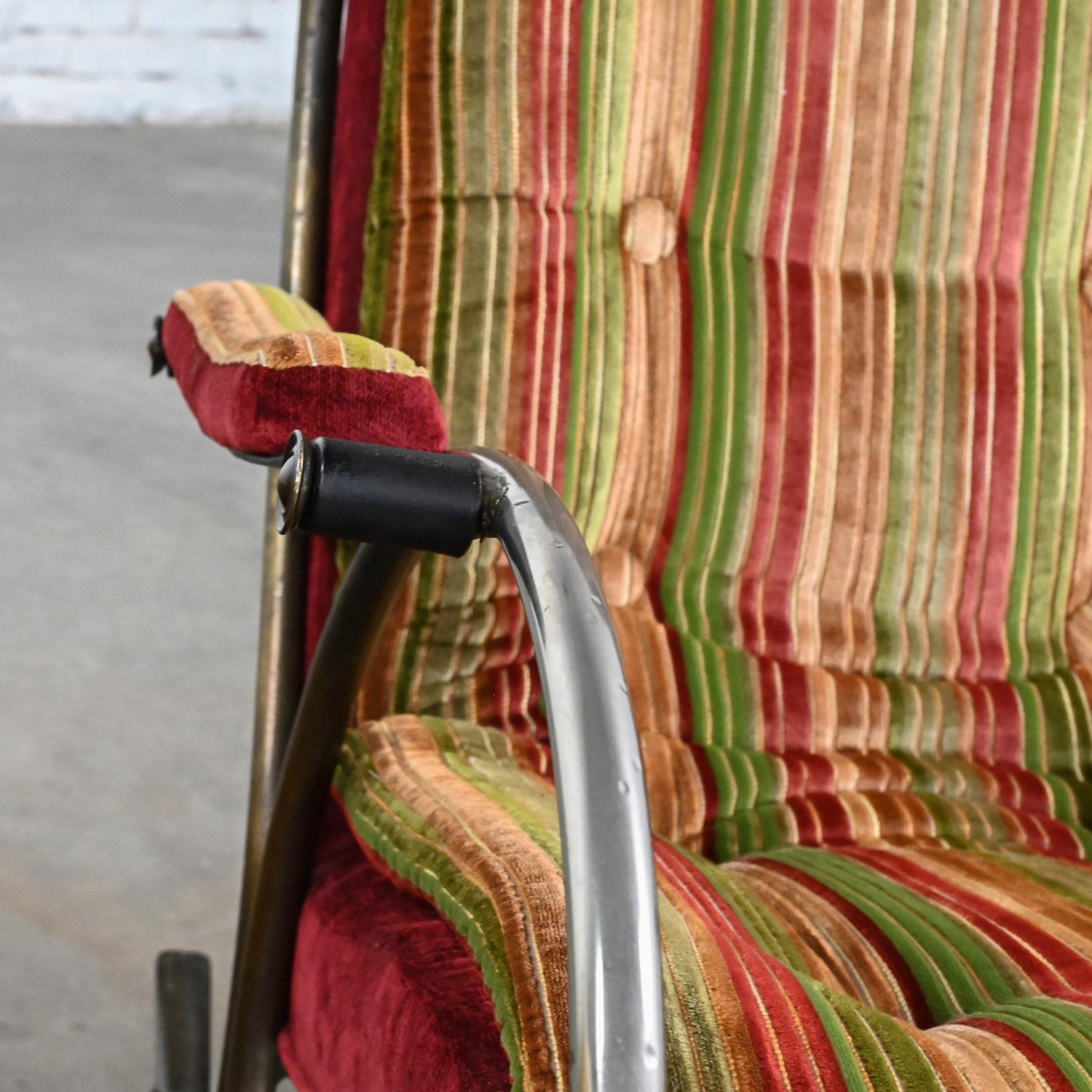 1960-1970’s Neoclassic Rocking Chair by Lee Woodard Metal Frame & Striped Velvet For Sale 3