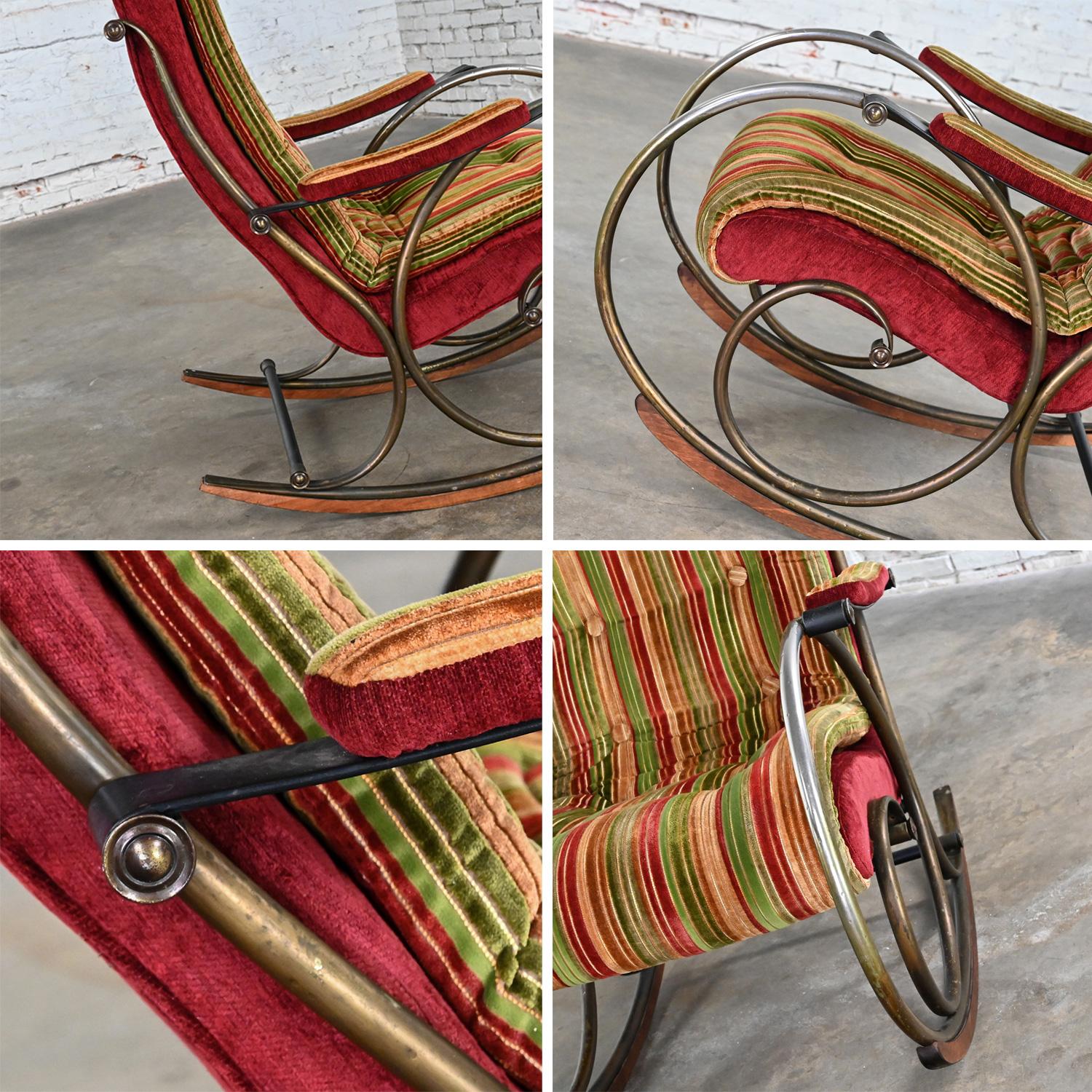 1960-1970’s Neoclassic Rocking Chair by Lee Woodard Metal Frame & Striped Velvet For Sale 5