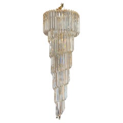 1960/1970s Vintage Italian Murano Glass Spiral Triedri Chandelier