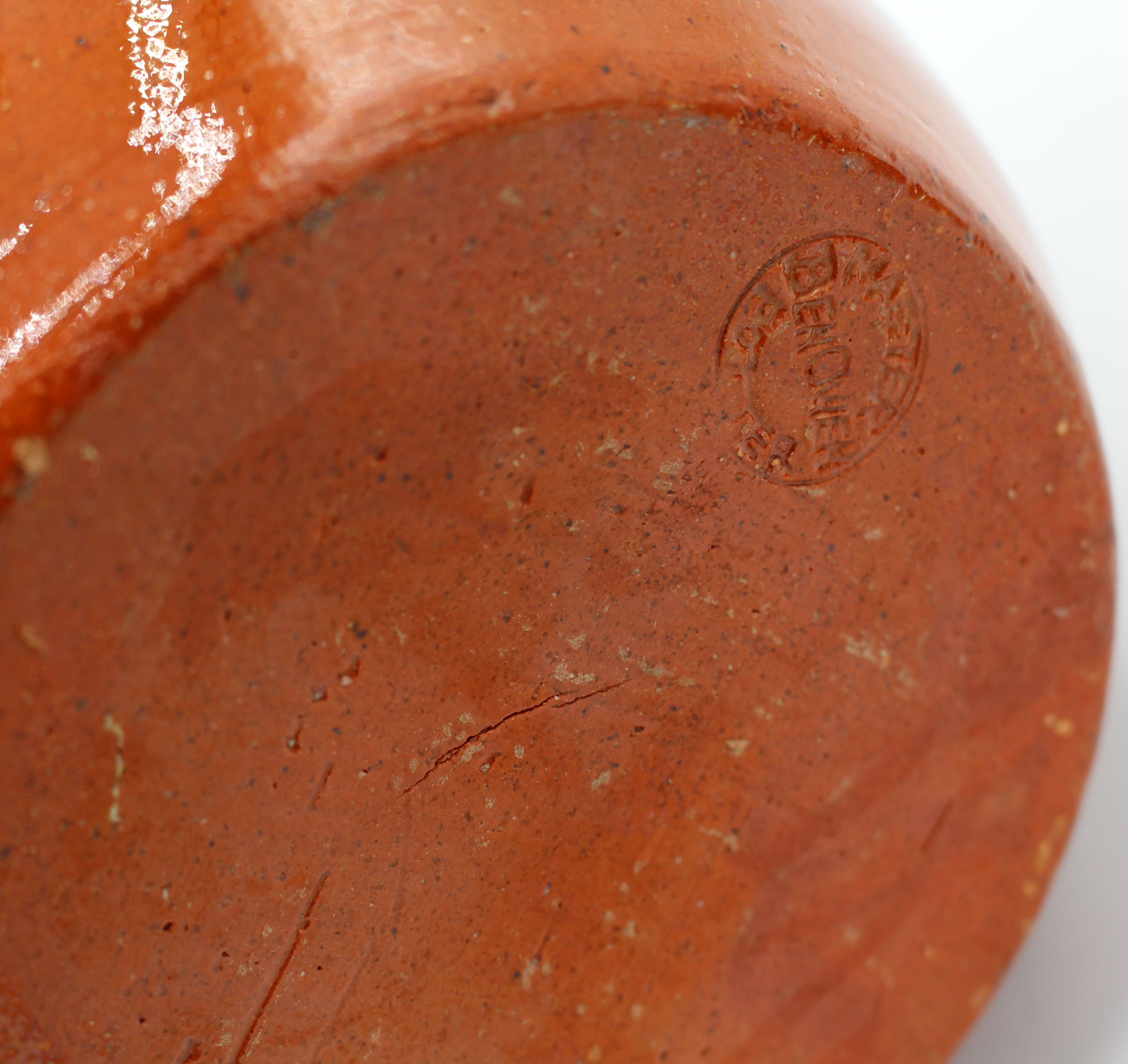 20ième siècle Pot à couvercle à double poignée émaillé Pumpkin de Ben Owen I, 1960-1972 en vente