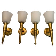 2 paires de lampes murales Art Déco signées Perzel, 1960