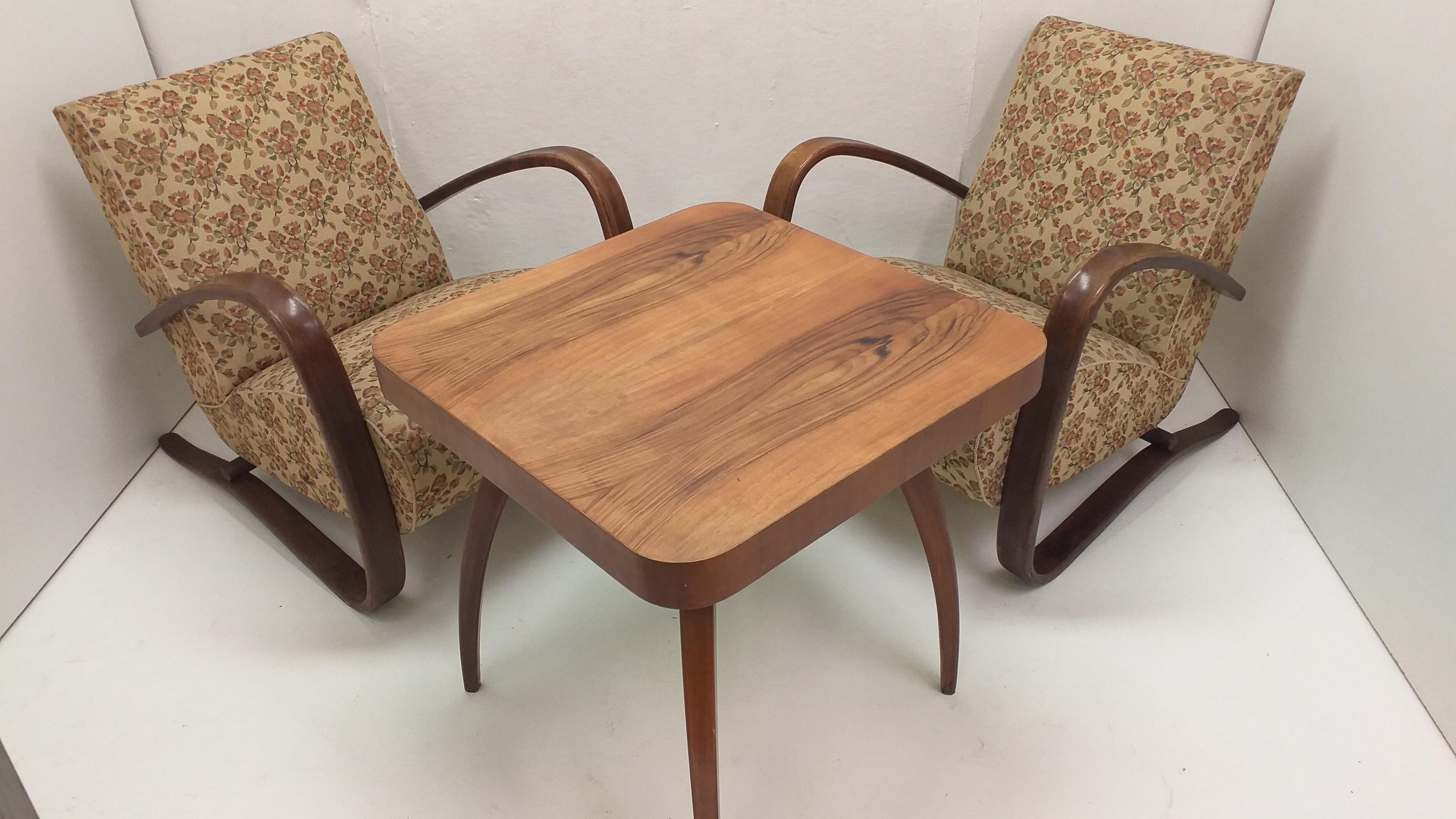 2x fauteuils Halabala de 1960, H 269 et table à araignée, Tchécoslovaquie en vente 7