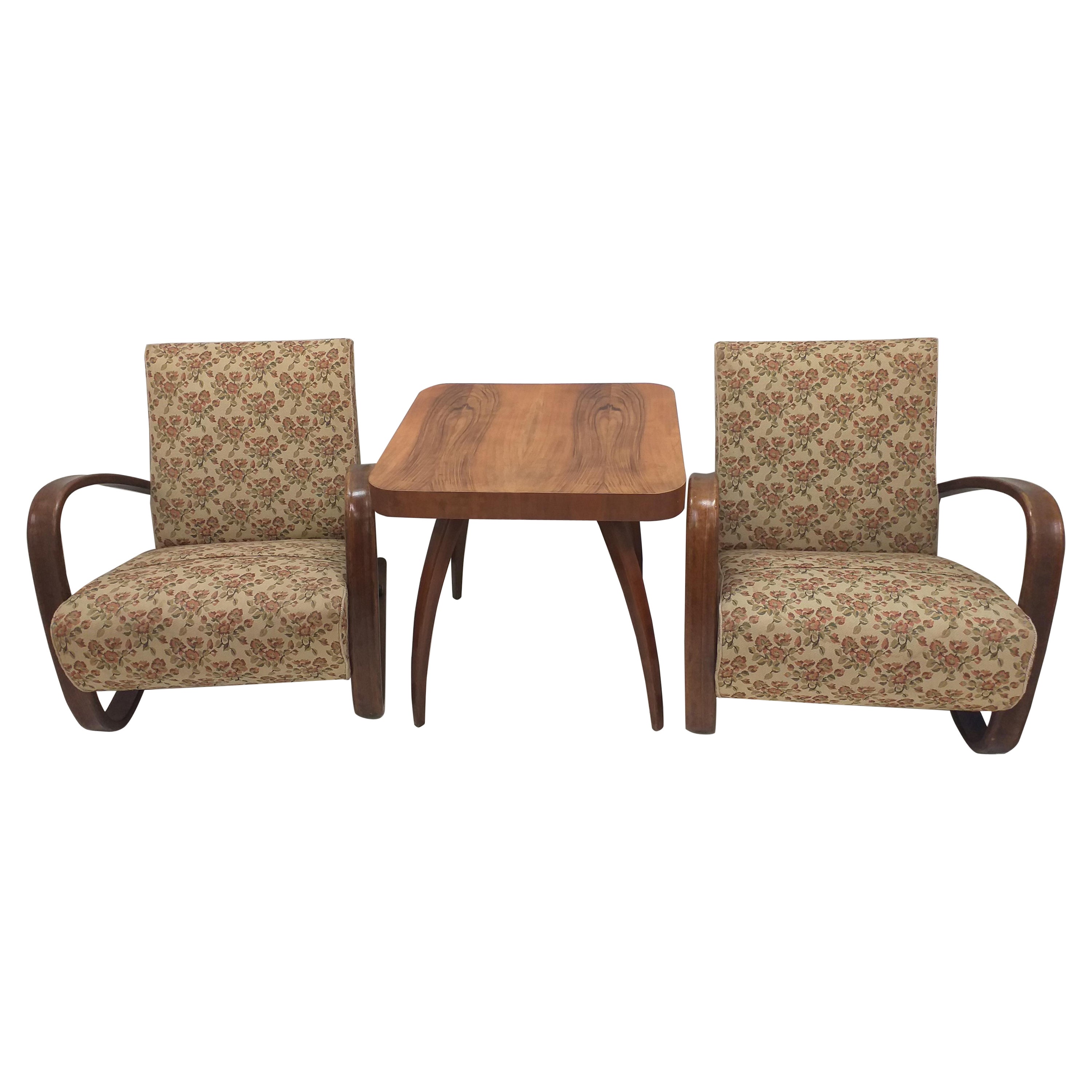 1960 2x Halabala Sessel H 269 und Spinnentisch, Tschechoslowakei