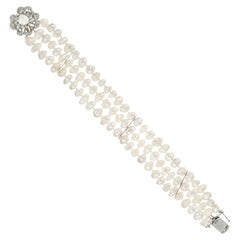 1960 3 Strand Baroque Cultured Pearl Bracelet White Gold Pearl Diamond