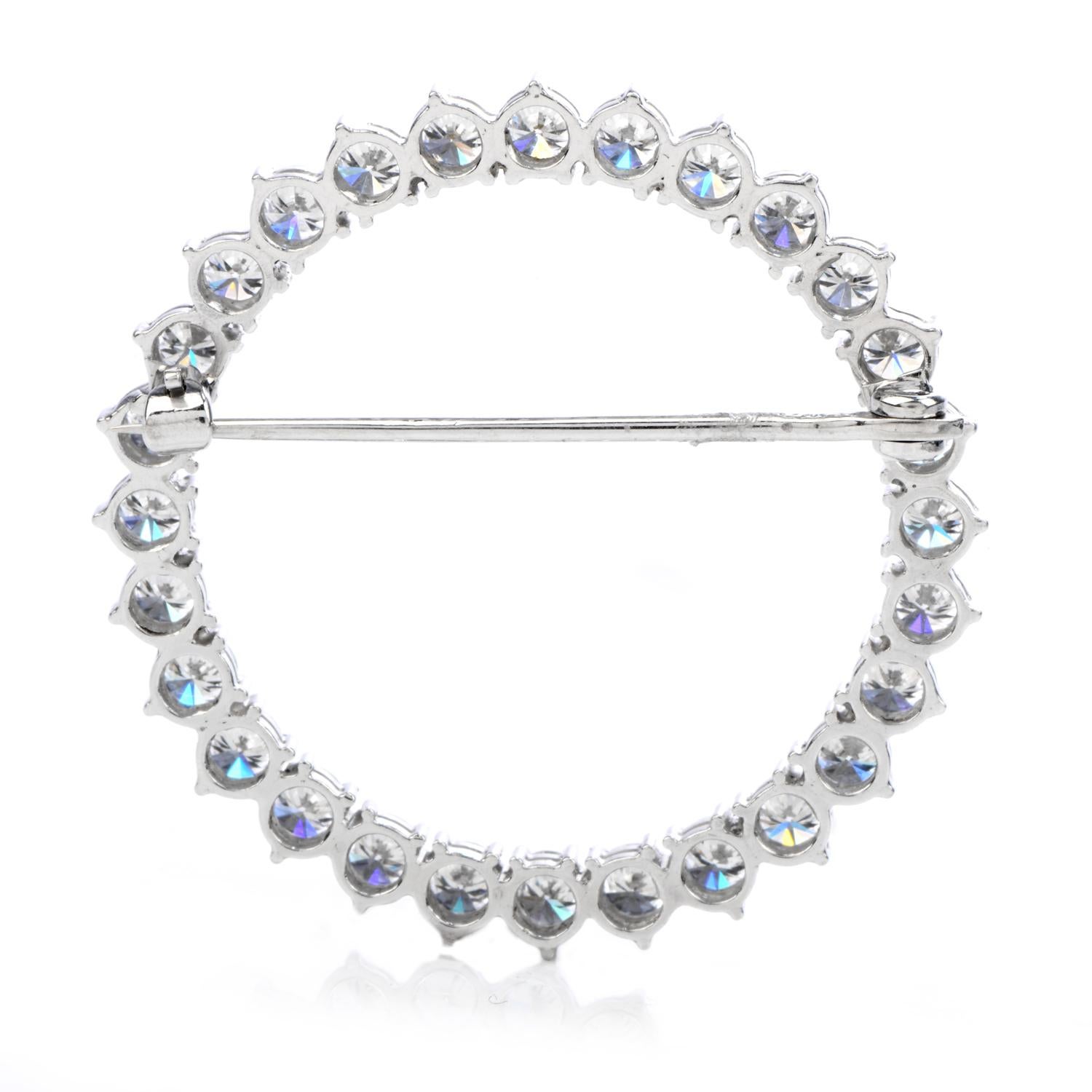 Art Deco 1960 3.00 Carats Diamond Wreath Platinum Round Brooch Pin