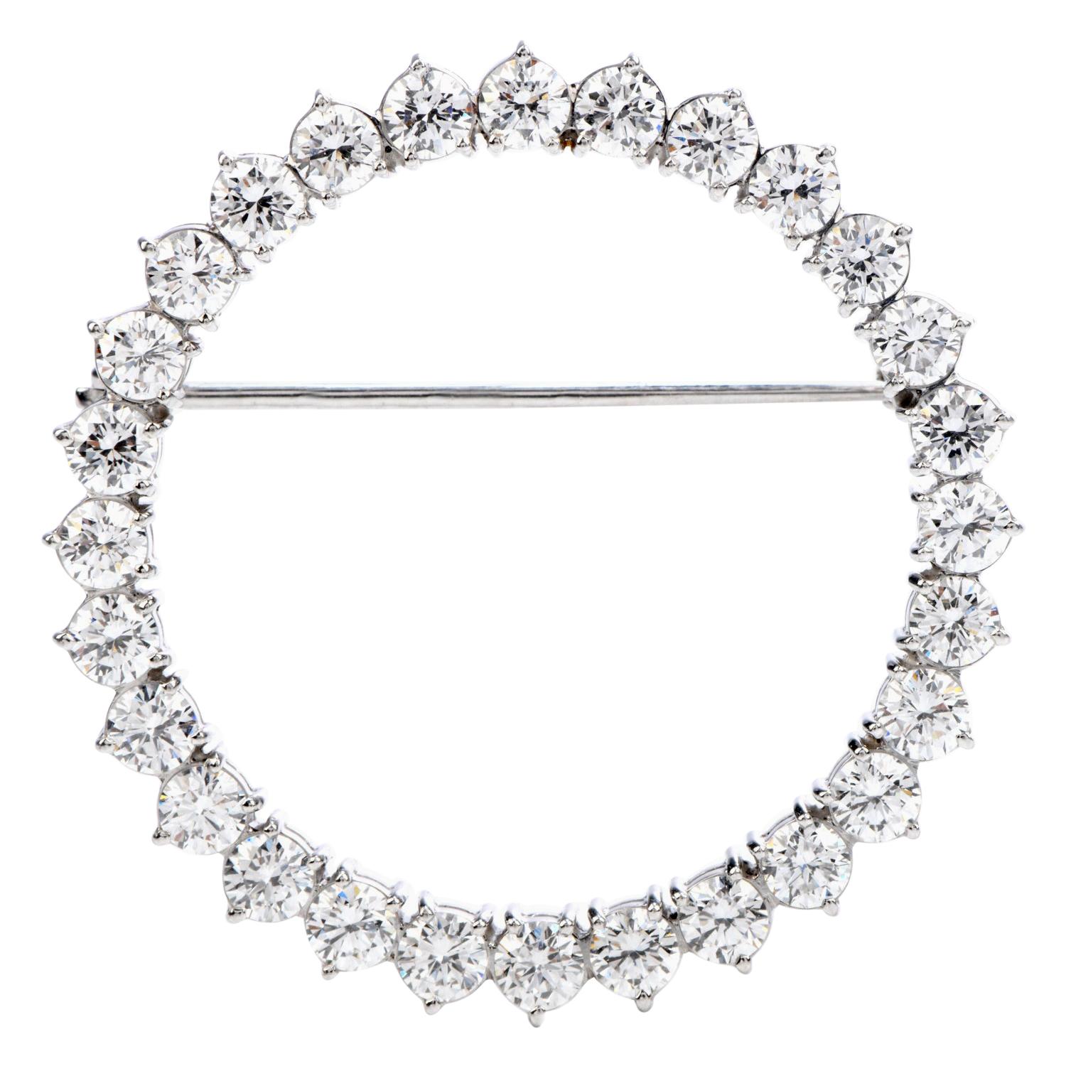 1960 3.00 Carats Diamond Wreath Platinum Round Brooch Pin