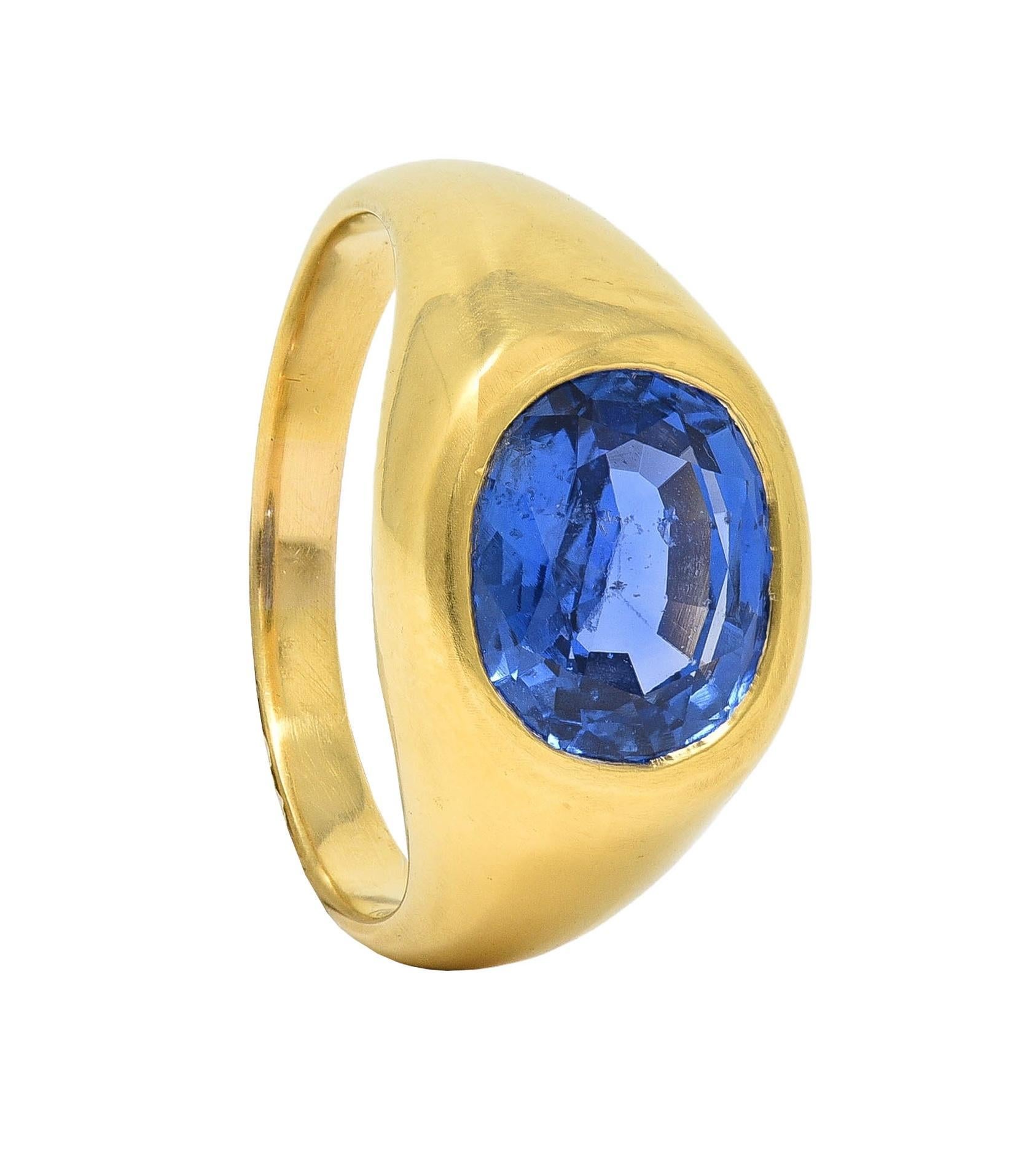 1960 4.34 CTW No Heat Ceylon Sapphire 18K Yellow Gold Vintage Signet Ring GIA 5