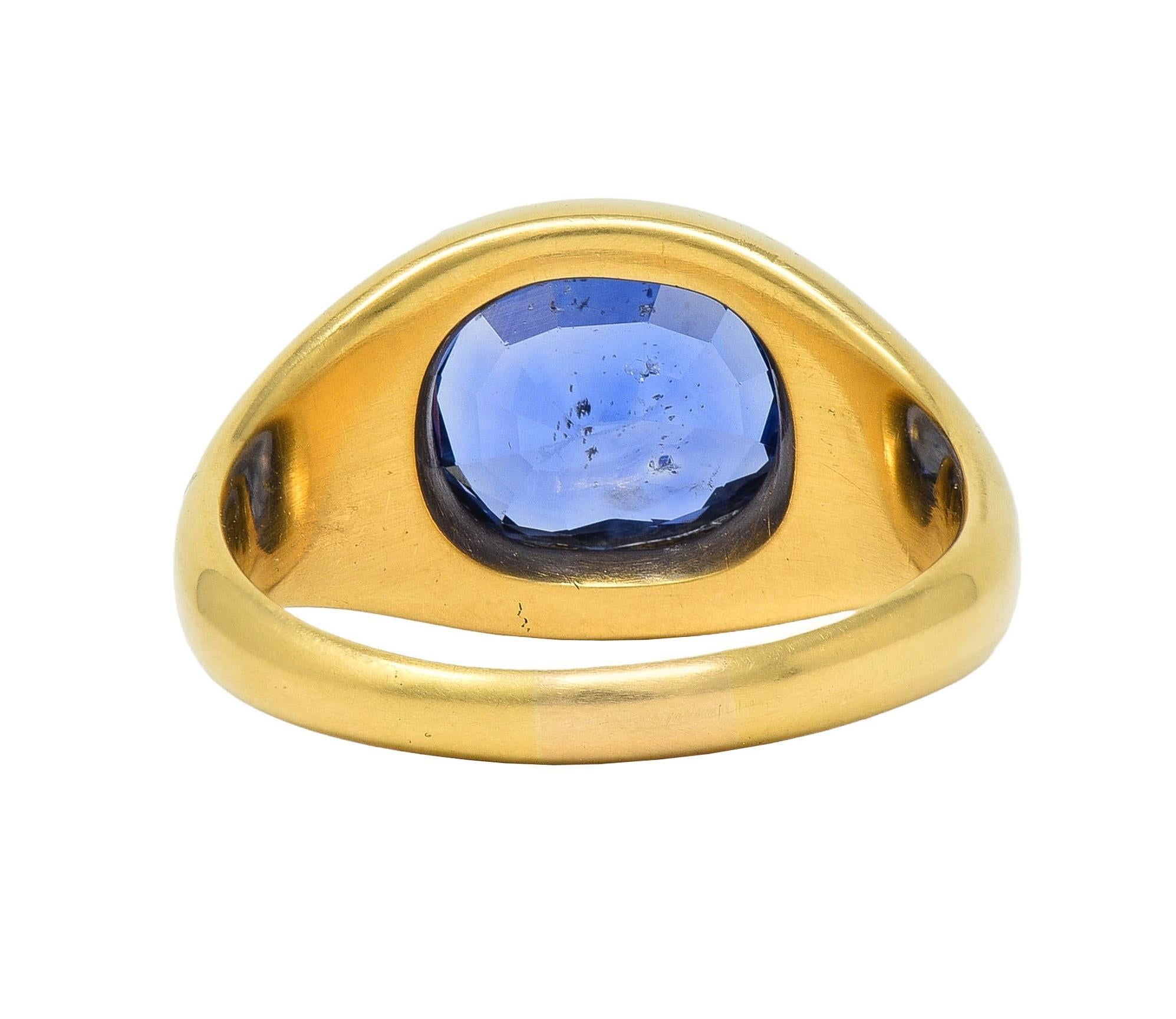  1960 4.34 CTW No Heat Ceylon Sapphire 18K Yellow Gold Vintage Signet Ring GIA Pour femmes 