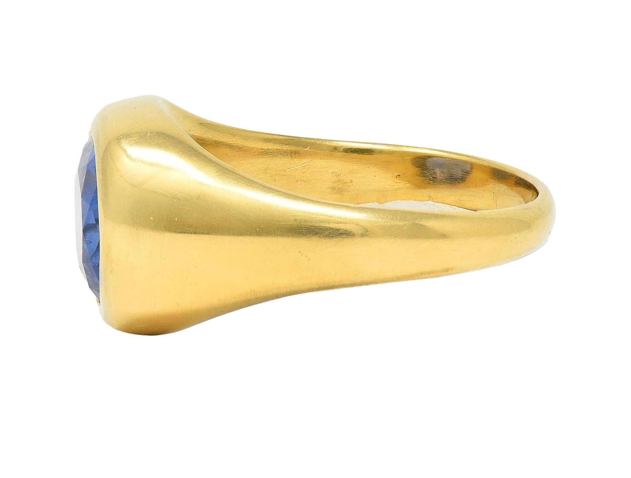 1960 4.34 CTW No Heat Ceylon Sapphire 18K Yellow Gold Vintage Signet Ring GIA 1