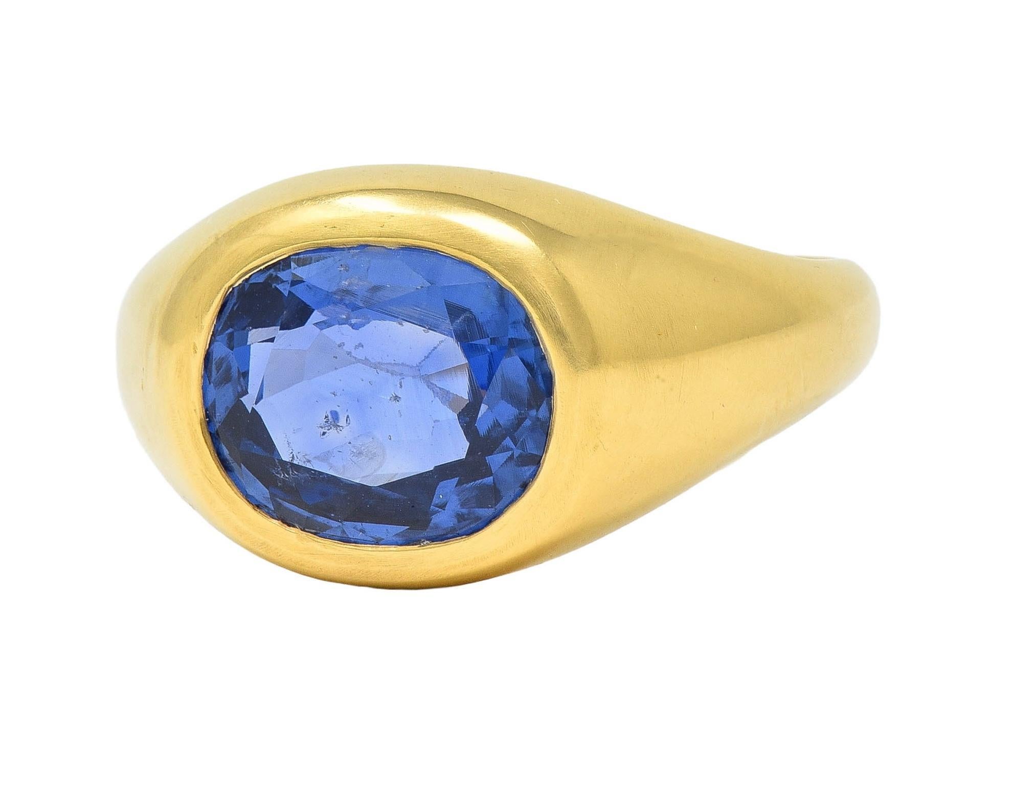 1960 4.34 CTW No Heat Ceylon Sapphire 18K Yellow Gold Vintage Signet Ring GIA 2